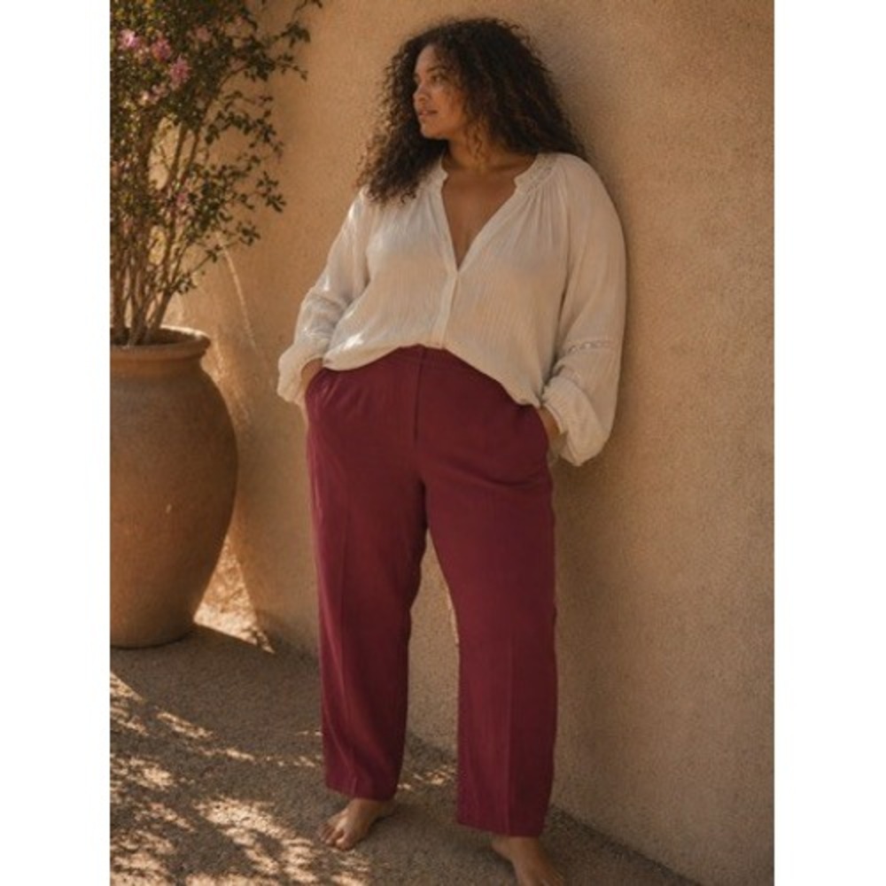 Theory Treeca Pull On Pants Womens 18 Burgundy Admiral Crepe‎ Slim Tapered Leg